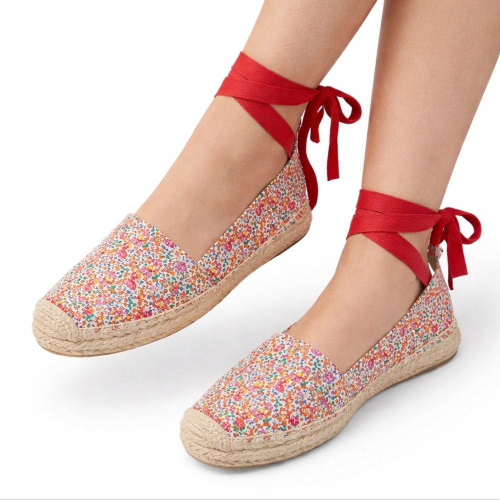 J.Crew Women Espadrilles Floral Canvas Lace Up Ankle Tie Size 9